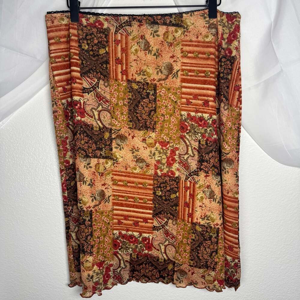 Vintage Patchwork Floral Print Midi Cottagecore Boho Indie Skirt